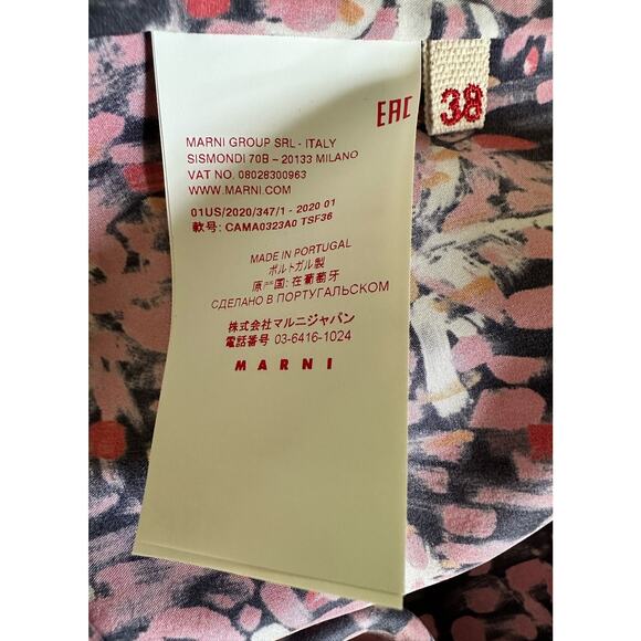 Marni 100% Silk Blouse Top with Tie Neck and 3/4 Sleeves - size EU 38 - Picture 7 of 8